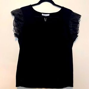 NWT Sioni Milano Black Ruffled Tulle Sleeve Knit Top Large